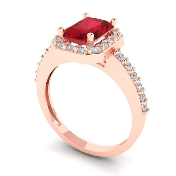 1.92 ct Emerald Cut Simulated Pink Tourmaline Solitaire with Accents Engagement Ring for Women in 14K Rose Gold