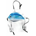 thumbnail image 1 of Fishing Theme Apron, Angling Elements with Artificial Fish Bait with Hooks on Plain Background, Unisex Kitchen Bib with Adjustable Neck for Cooking Gardening, Adult Size, Sky Blue White, by Ambesonne, 1 of 4
