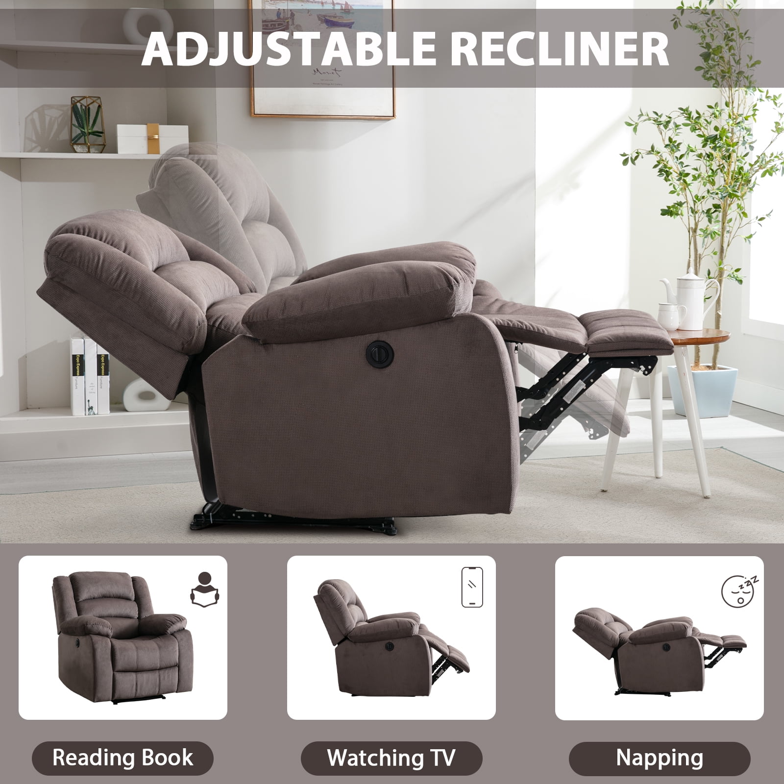 Bonzy Home Power Recliner Chair for Big and Tall，Single Sofa for Living Room Chair，Brown
