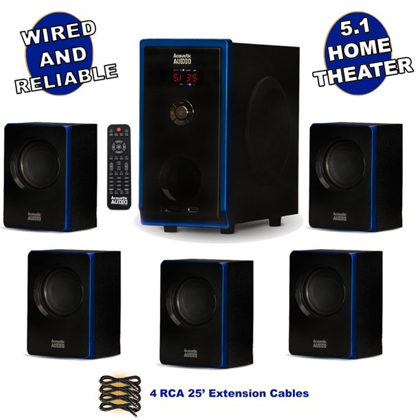 Acoustic Audio AA5102 Bluetooth 5.1 Speaker System with 4 Extension