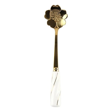 

Ozmmyan Kitchen & Dining Stainless Steel Coffee Stirring Spoon With Ceramic Handle Golden Flower Spoon Kitchen Gift on Clearance