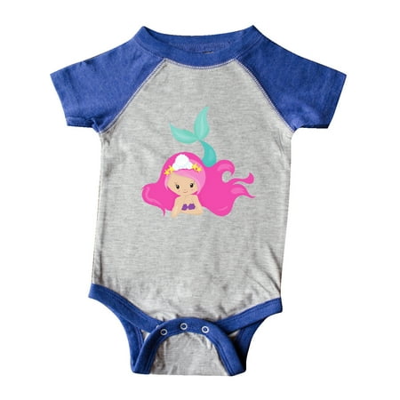 

Inktastic Cute Mermaid Pink Hair Green Tail Gift Baby Girl Bodysuit