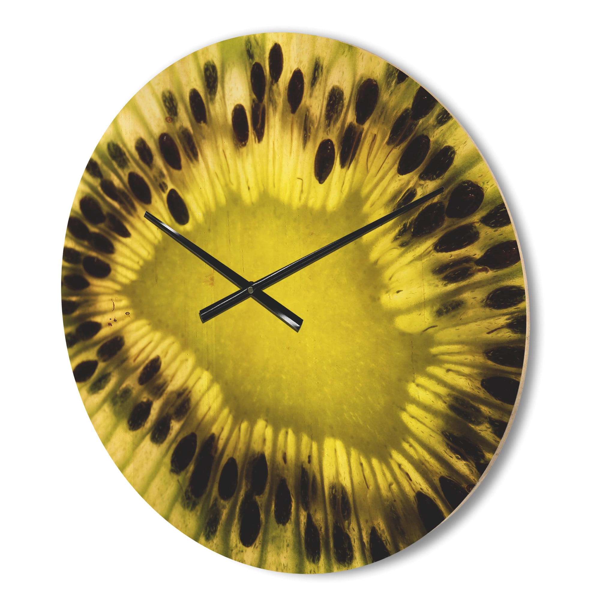 Designart 'Green Kiwi Seeds With Inside Pattern ' Modern Wood Wall Clock