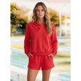 thumbnail image 6 of Women's 2 Piece Sets Long Sleeves Top Shorts Casual Trendy Outfits Red S, 6 of 9