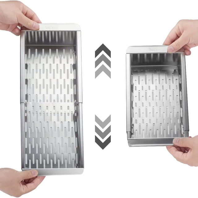 Colador Sobre el , Colador, Cesta de Acero Inoxidable, para Lavar Verduras y Frutas, Escurrir la Pasta Cocida, Extensible