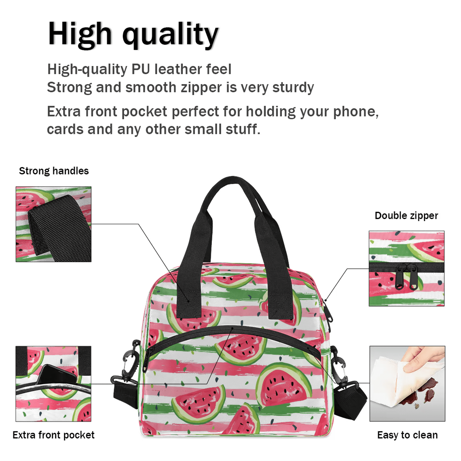 Herdesigns Watermelon Insulated Lunch Bag for Women Men Adult, Reusable Insulated Cooler Lunch Box Lunch Tote Bag for Work Picnic Beach