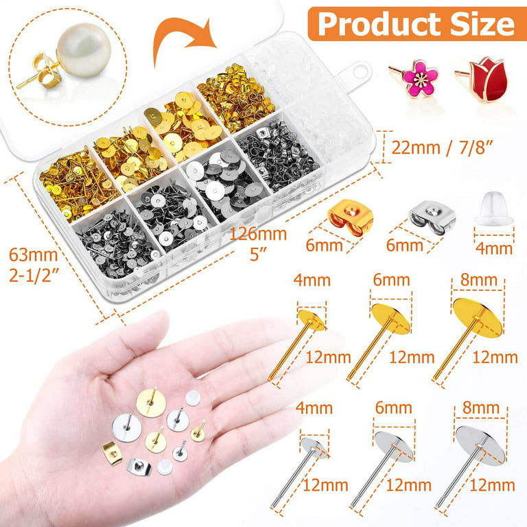 Hypoallergenic Earring Posts and Backs, Southwit 2000pcs Stud Earring  Making Kit with Earring Base and Earring Backs for Leather Stud, Clay,  Pearl Jewelry Making (Gold & Silver) 