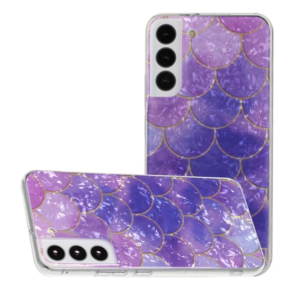 for Galaxy S22 Plus 6.6" 2022 Case, Slim Flexible TPU Fashion Shell Pattern Durable Shockproof Protective Case for S22 Plus Ladies Girls Women Men, Purple Fish Scales