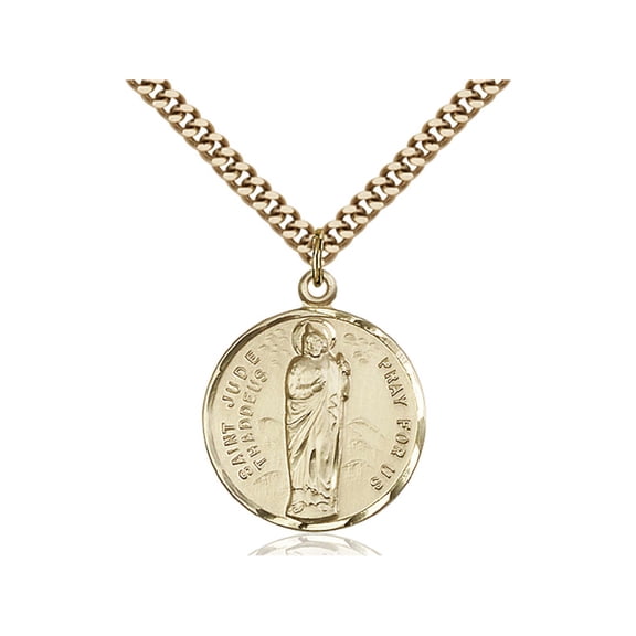 Gold Filled St. Jude Pendant 7/8 x 3/4 inches with Heavy Curb Chain