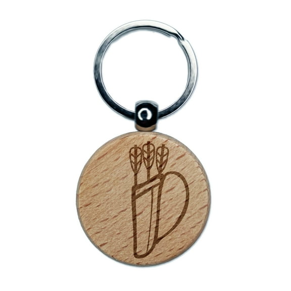 Archer Quiver with Arrows Archery Round Keychain Charm Tag - Engraved Wood