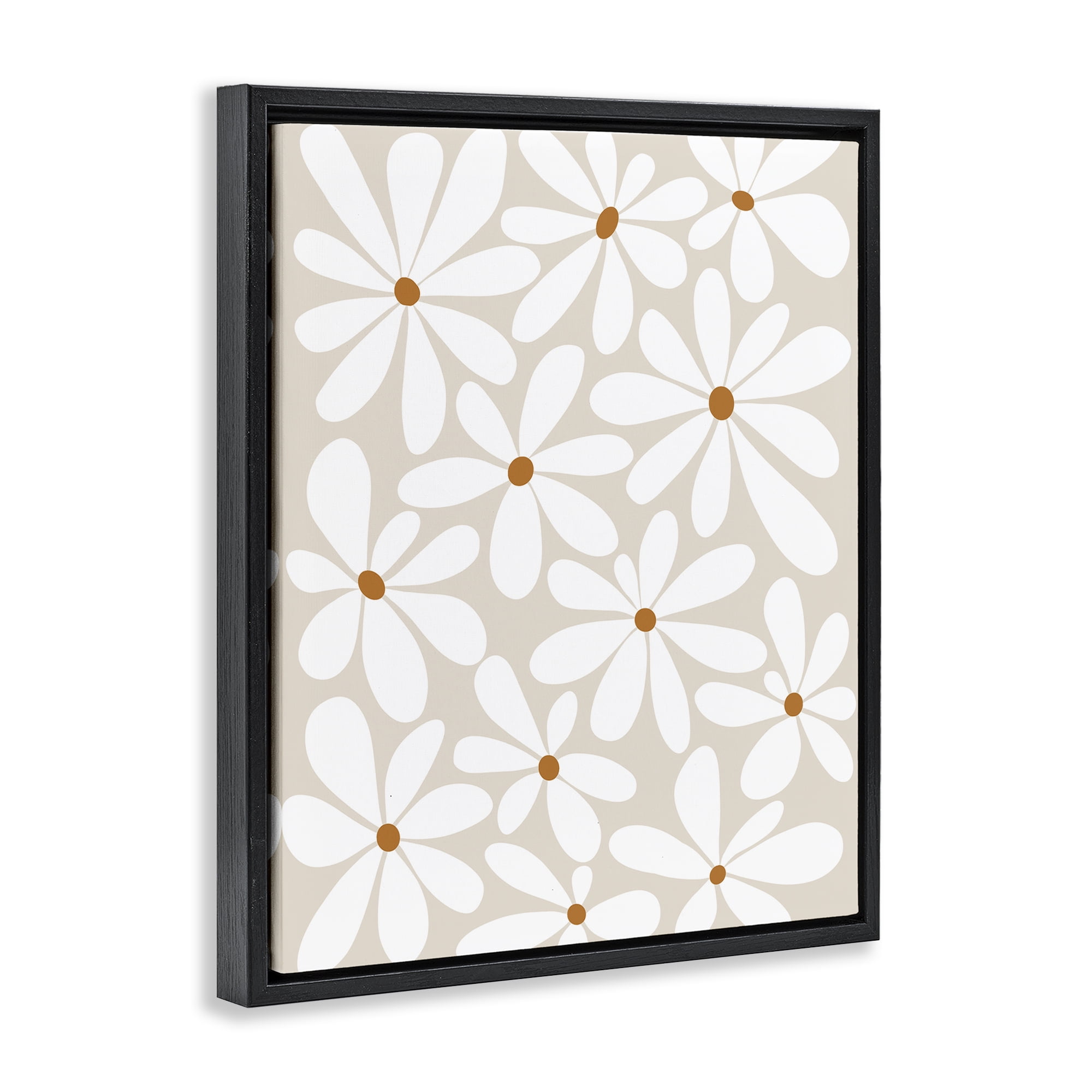 Stupell Industries Beige & White Daisies Black Framed Floater Canvas Wall Art, design by Susan Ball