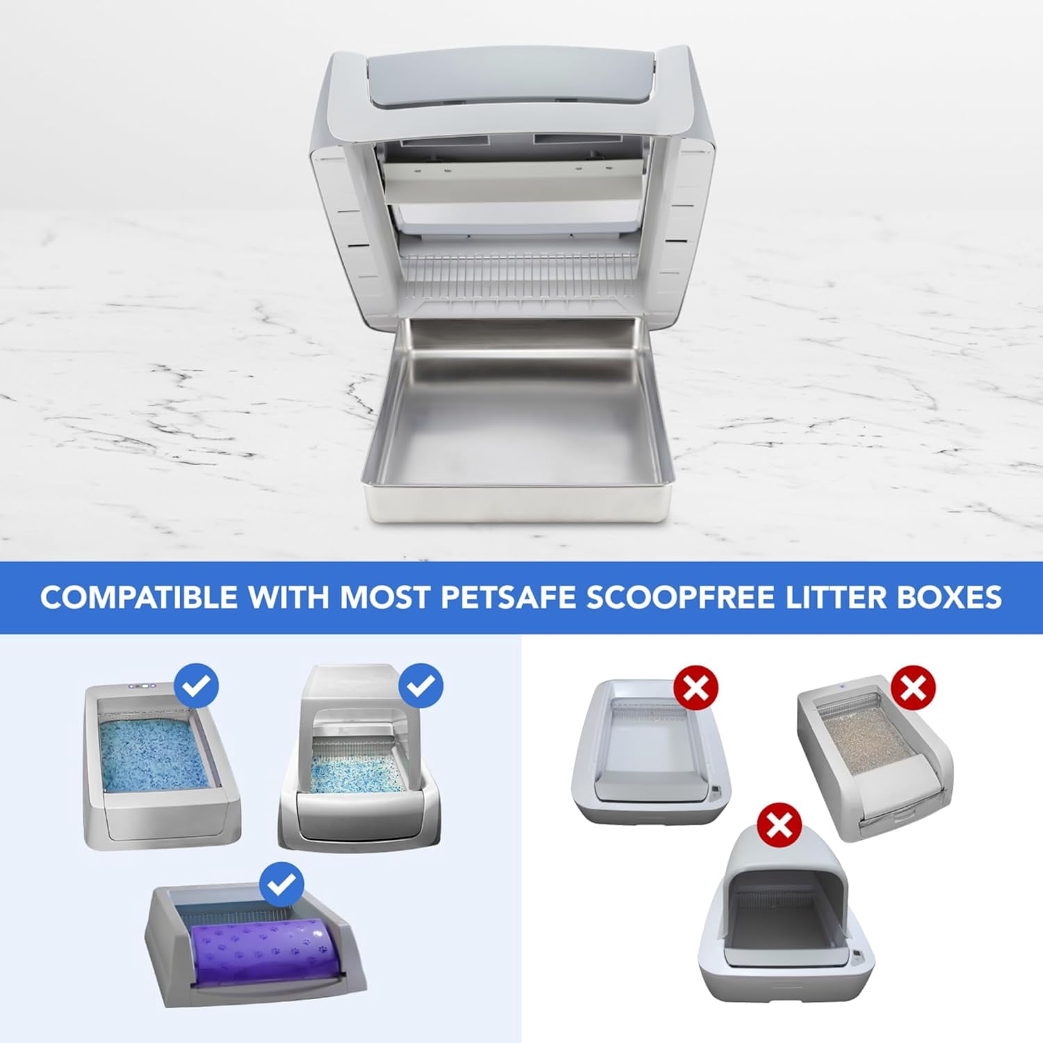SUMMIT Upgraded Stainless Steel Reusable Litter Tray Compatible with PetSafe Scoop-Free Self-Cleaning Cat Litter Boxes – Deeper Waste Section & Enhanced Odor Control