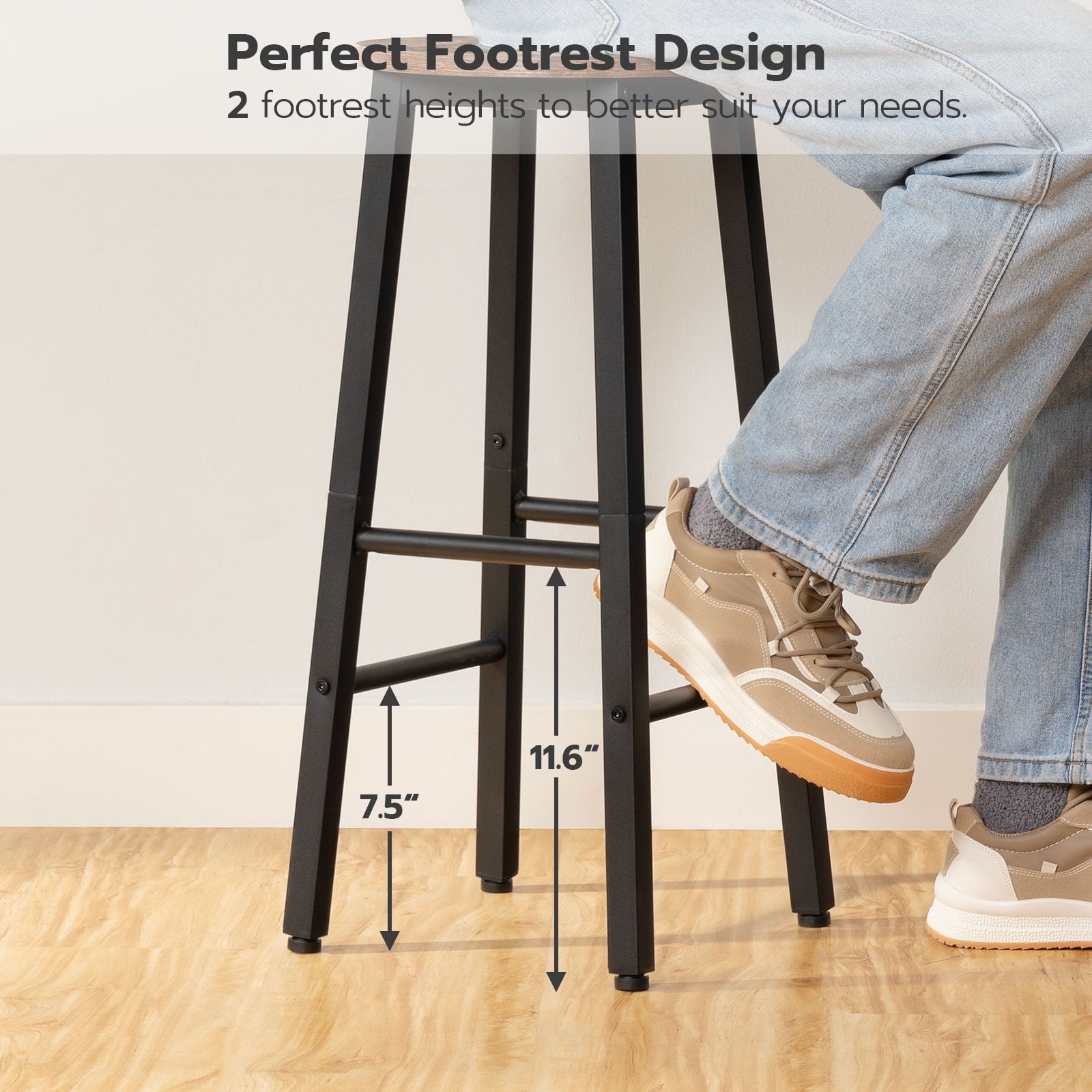 HOOBRO Bar Stools, Barstools Set of 2,Counter Height Barstools, 24.8" Bar Stools for Kitchen Island, Industrial Bar Chairs, for Dining Room, Kitchen, Bar, Rustic Brown and Black BF07BY01G1