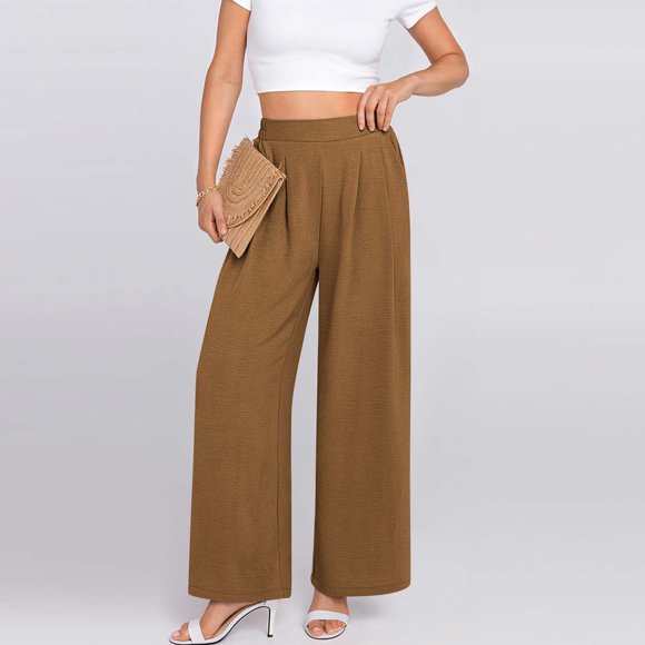 Women Wide Leg Pants Palazzo ,Summer High Elastic Waisted Casual Loose Flowy Work Pant Trousers,Solid Business Work Trousers Long Straight Suit Pants Wide Leg Pants for Women Clearance Lounge Pants