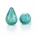 thumbnail image 2 of 5pcs Transparent Handmade Blown Glass Globe Beads Stripe Pattern Teardrop Medium Turquoise 28~29.5x18.5~19.5mm Hole: 1.2~2.2mm, 2 of 2