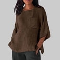 thumbnail image 2 of Hauts de Printemps pour Femmes Élégants avec Manches 3/4 et Col Rond en Chemises Unies Confortables pour Femmes Marron TG, 2 of 4