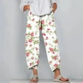 thumbnail image 2 of Edvintorg 2023 Women Cotton Linen Harem Pants Summer Flower Printed Casual Loose High Waist Pocket Trousers Female Vintage Ankle-Length Wide Leg Trousers, 2 of 5