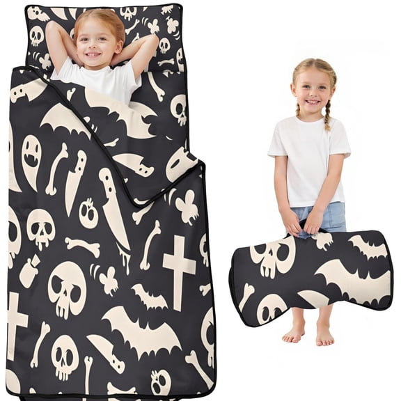 Black Halloween Spooky Elements Toddler Nap Mats for Kids Preschool,50"x20" Sleeping Mat Bag or Kids,Toddler Sleeping Bag,Toddler Nap Mat or Daycare