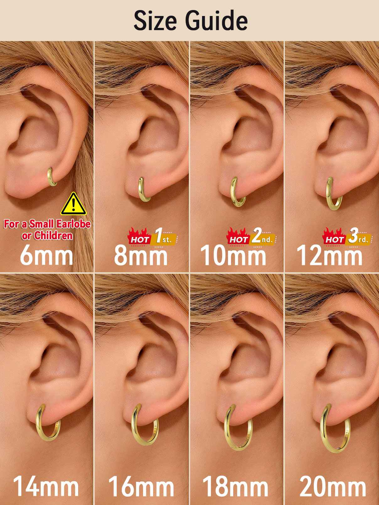 FaithHeart Sterling Silver Huggie Hoop Earrings for Women, Hypoallergenic Lightweight Small Cartilage Earrings Cuff Tragus Gold Plated Hoop Earrings for Birthday Christmas Jewelry Gift 20mm