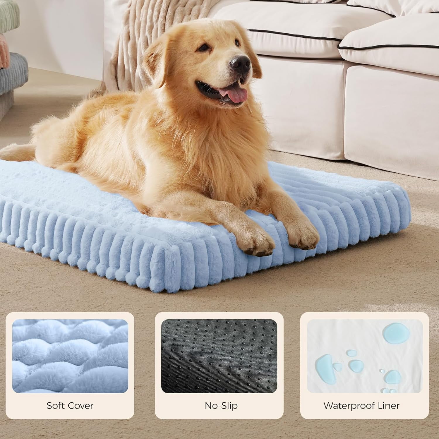 Orthopedic Dog Bed for Extra Large Dog, Waterproof Pet Bed for Crate,Non-Slip Bottom and Egg-Crate Foam with Removable Washable Cover Crate Bed,Blue,41"x27"x4"