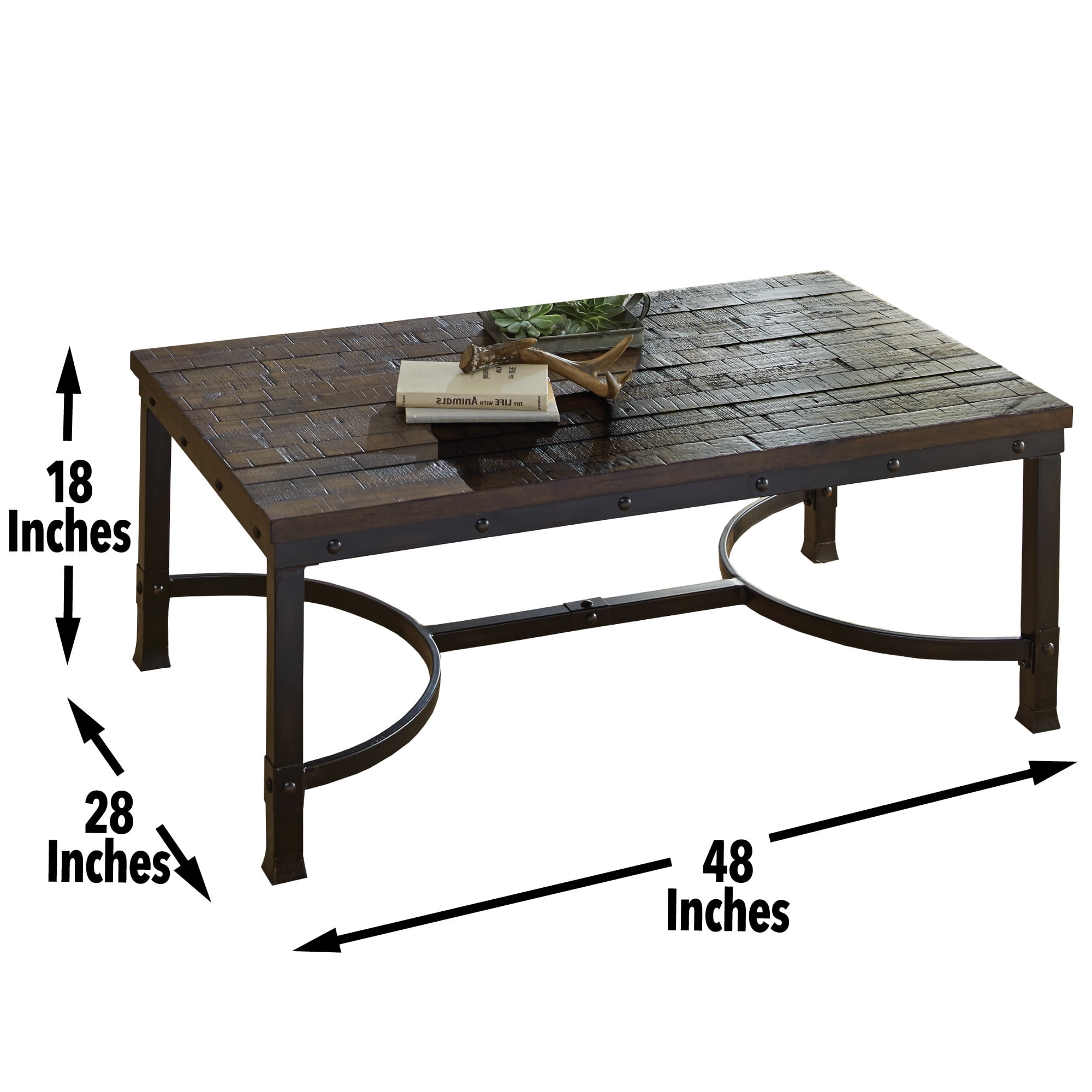 Steve Silver Ambrose Wood and Metal 48" Rectangle Coffee Table, Rustic Brown