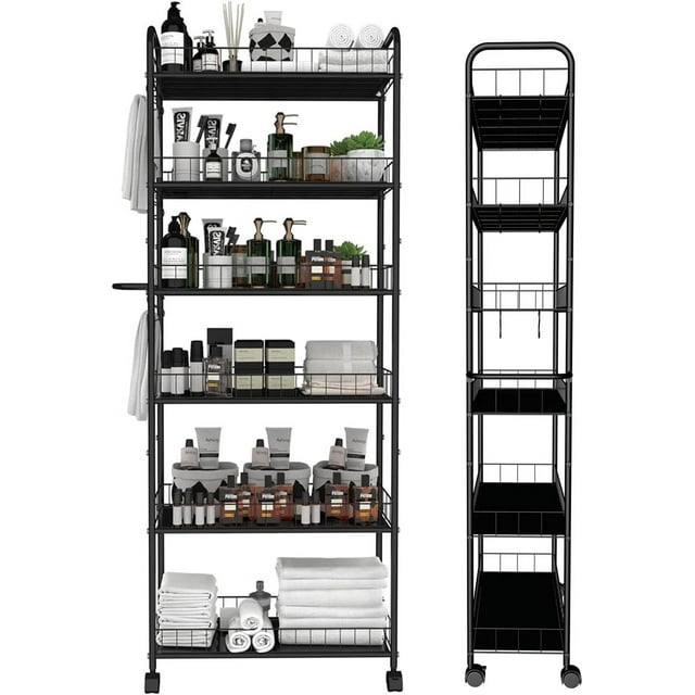 in Slim Rolling Storage Cart Mobile Shelving Unit with Wheels Metal Wire Storage Shelving Rack with Baskets for Kitchen Bathroom Office Laundry Narrow Piaces
