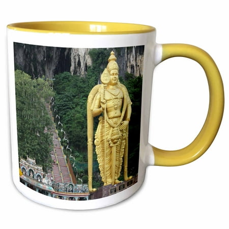 3dRose Lord Murugan Statue at Entrance to Batu Caves, Kuala Lumpur, Malaysia - Two Tone Yellow Mug,