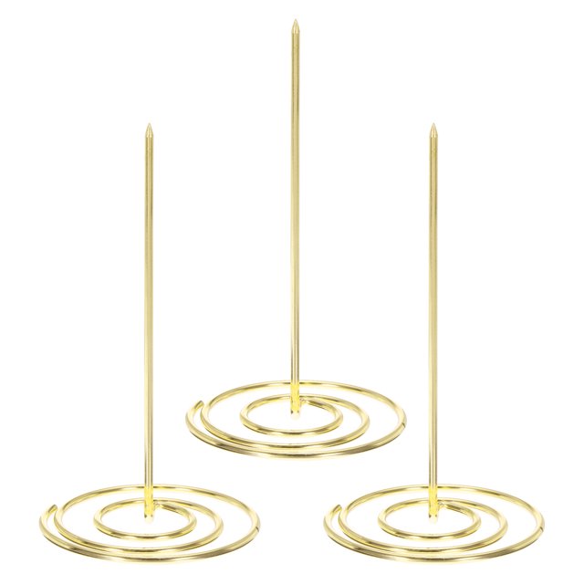 Unique Bargains Desk Paper Receipt Holder Spike Restaurant Invoice Bill Ticket Spindle, Golden 3pcs