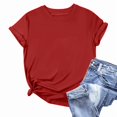 thumbnail image 2 of T Shirts for Women Casual Summer Dressy Short Sleeve Crew Neck Plain Tops Tee Women Blouses Clothes Solid Color Loose Fashion Shirts, 2 of 4