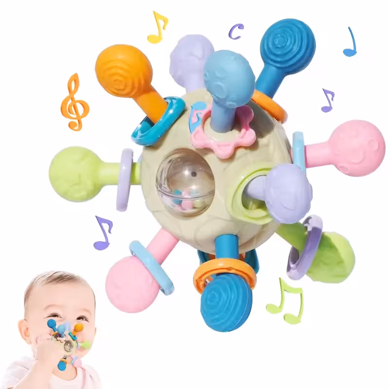 thumbnail image 1 of Juguetes sensoriales Montessori para bebés de más de 6 meses, juguetes de dentición de grado alimenticio Juguetes de barriga para bebés, regalos para niños y niñas, 1 of 6