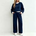thumbnail image 2 of Qiggri Women's 2 Piece Set Color Block Crew Neck Sweatshirt Elastic Waist Wide Leg Pants Lightweight Co‑Ord Tracksuit with Side Pockets for Coffee Run Daily Errands XL, 2 of 5