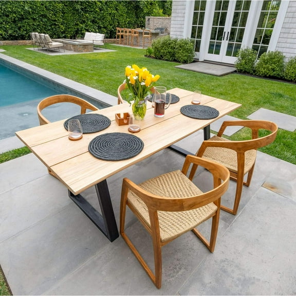 Nordic Teak 79" Natural 4-6 Person Indoor or Outdoor Dining Table - Beige w/ Black Legs
