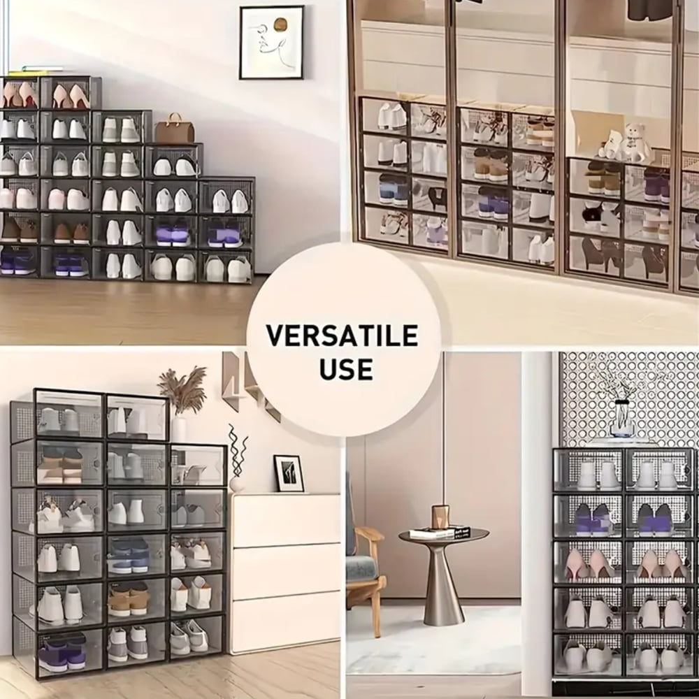 24PCS Thick Transparent Shoe Box with Lid, Foldable & Stackable Plastic Shoe Rack Organizer - Waterproof, Space-Saving Storage for All Shoe Types - Ideal for Foyer, Bedroom, Home, Dormitory - White