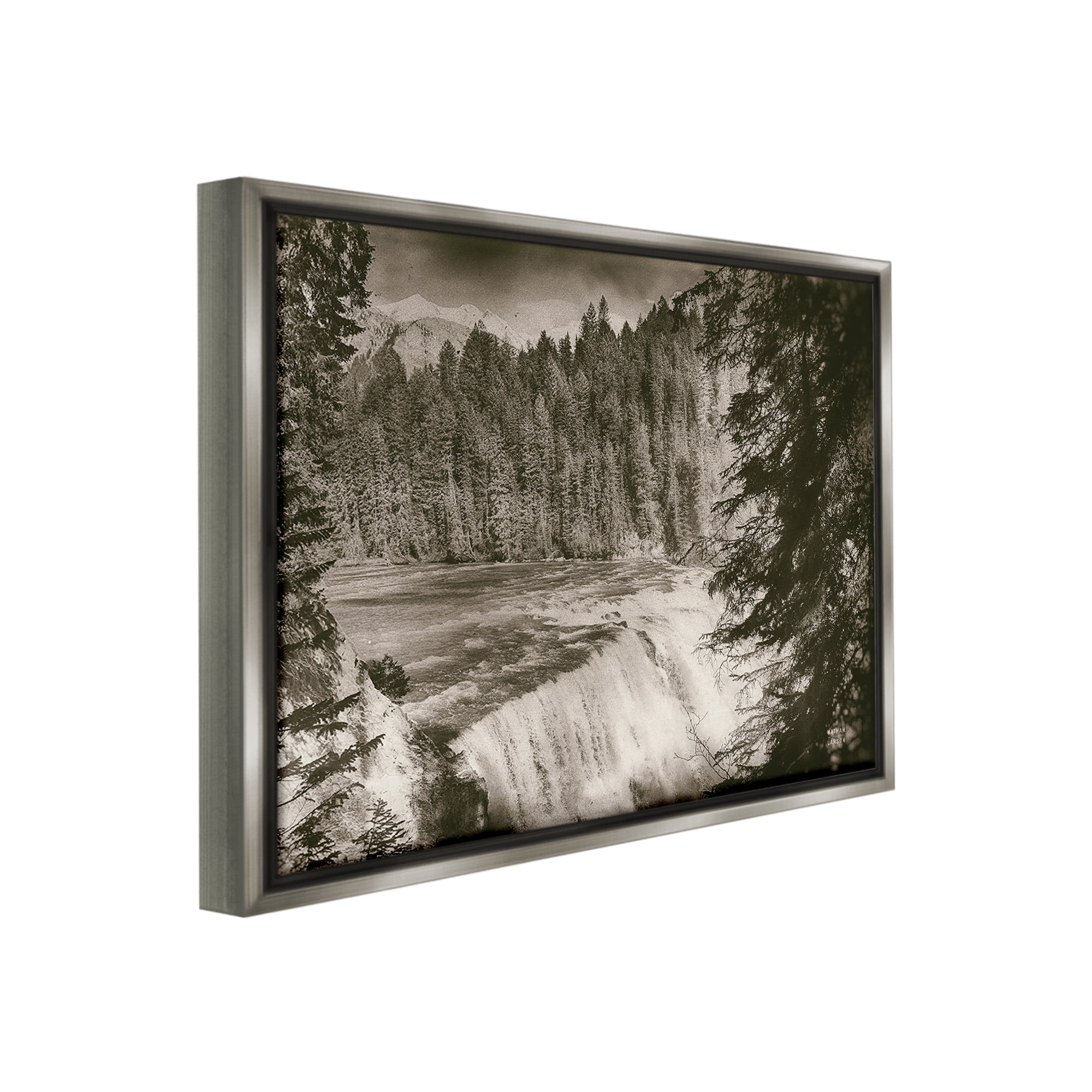 Stupell Industries Woodland Waterfall Photography Landscape Photography Gray Floater Framed Canvas Art Print Wall Art, 31 x 25