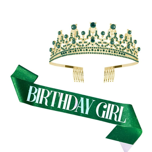 DESIGNICE Birthday Girl Crown,Vintage Charm Decoration Birthday Crown for Girls,Bright Metallic Shine Princess Crowns for Little Girls,Green