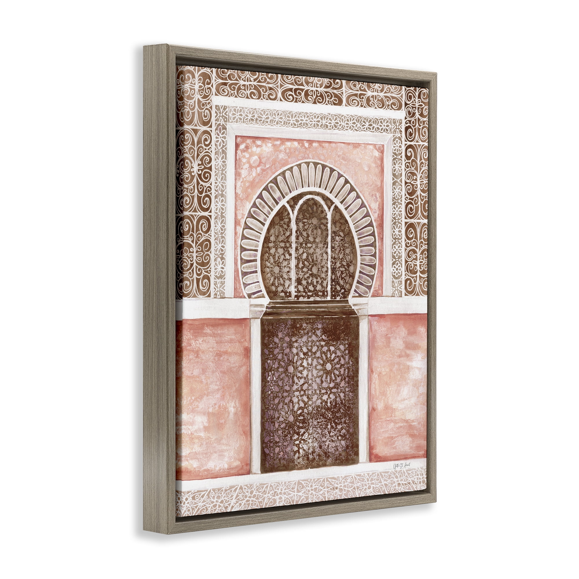 Stupell Industries Moroccan Tiled Alcove Buildings & Architecture Painting Brown Floater Framed Canvas Art Print Wall Art, 25 x 31