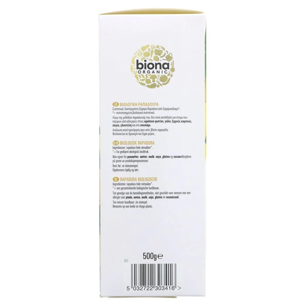Biona Organic Rapadura Whole Cane Sugar 500g (Pack of 6)