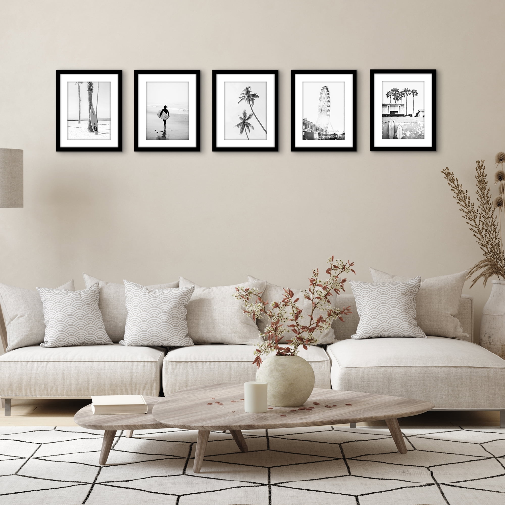 Americanflat 11x14 Picture Frame with Polished Plexiglass with 8x11 Mat 5 Pack Display Photo Galleria - Black