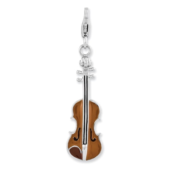 Sterling Silver Enameled 3-d Viola With Lobster Clasp Charm - 2.4 Grams - Measures 40x10mm Wide
