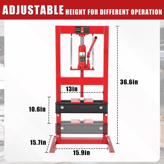 6 Ton Hydraulic Press, Heavy-Duty Adjustable H-Frame Garage Floor Shop Press with Stamping Plates to Straighten Bend or Press Parts, for Straightening/Automotive