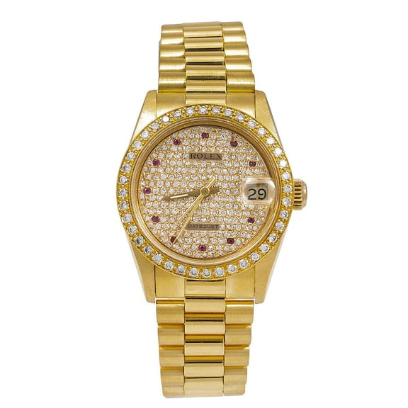 Pre-Owned Rolex Datejust Diamond Watch, President 68278 31mm, Champagne Diamond Dial With Yellow Gold Bracelet