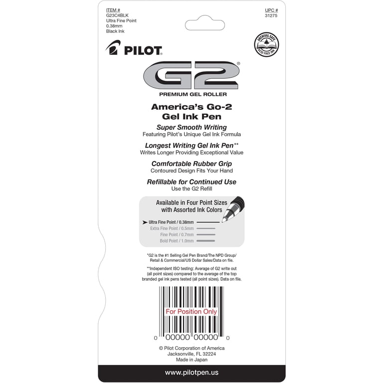 Pilot G2 Premium Gel Pens, Ultra Fine Point 0.38mm, Black, 4-Pack photo 4
