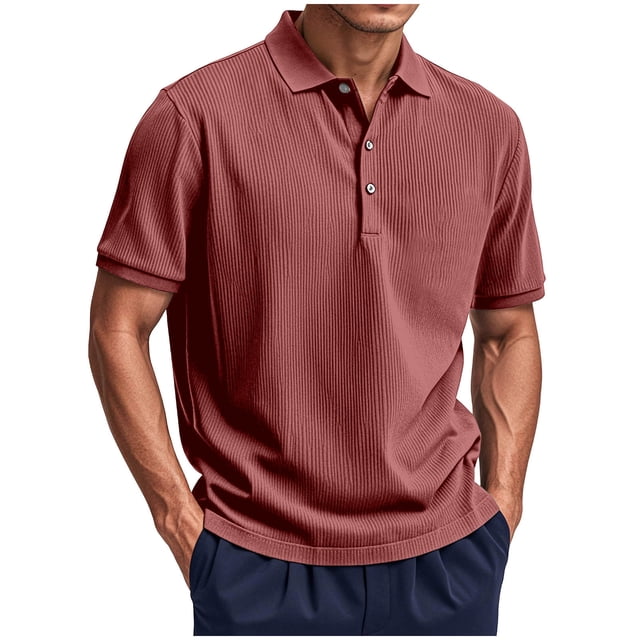 Ceisia Men's Regular Straight Short Sleeve Polo Shirt Ribbed Texture Cotton Blend Spring Summer Shirt Gift