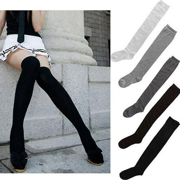 Women s Girls Sexy Solid Color Over the Knee Cotton Blend