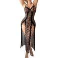 thumbnail image 2 of adaychics Women Leopard Lingerie Dress Side Split V Neck Lace Trim Mesh Sheer Chemise Long Nightgown for Anniversaries, 2 of 7