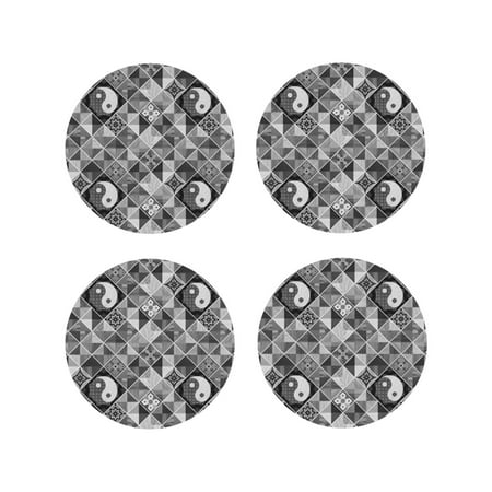 

Vsdgher Yin Yang With Black And White Leather Coasters for Drinks Durable Drink Coasters 4 Set for Tabletop Protection Luxurious Home Décor and Housewarming Gift-Round Shape