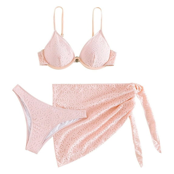 REORIAFEE Women Bikini Bathing Suit Bikini Swimsuit Tankini Beach Vacation Beachwear Split 3 Piece Suit Bikini Suit Pink L