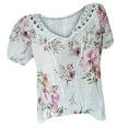 thumbnail image 4 of HAPIMO Women's Fashion Shirts Solid Color Print Tops Short Sleeve Tees Comfy Casual Loose Blouses Lace Crochet Clothes for Girls Notch V-Neck T-shirt White XL, 4 of 4