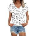 thumbnail image 1 of T-shirts Rayés pour Femmes à Manches Courtes Type Cap, Hauts d'Été, Col en V, Chic Décontracté, T-Shirts Mode, Tailles Plus (2TG, Blanc/floral), 1 of 5