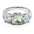 thumbnail image 2 of Gem Stone King 3.05 Cttw Green Prasiolite and Moissanite 3 Stone Engagement Ring for Women | 925 Sterling Silver | Cushion 8MM and round 5MM (Size 7), 2 of 5